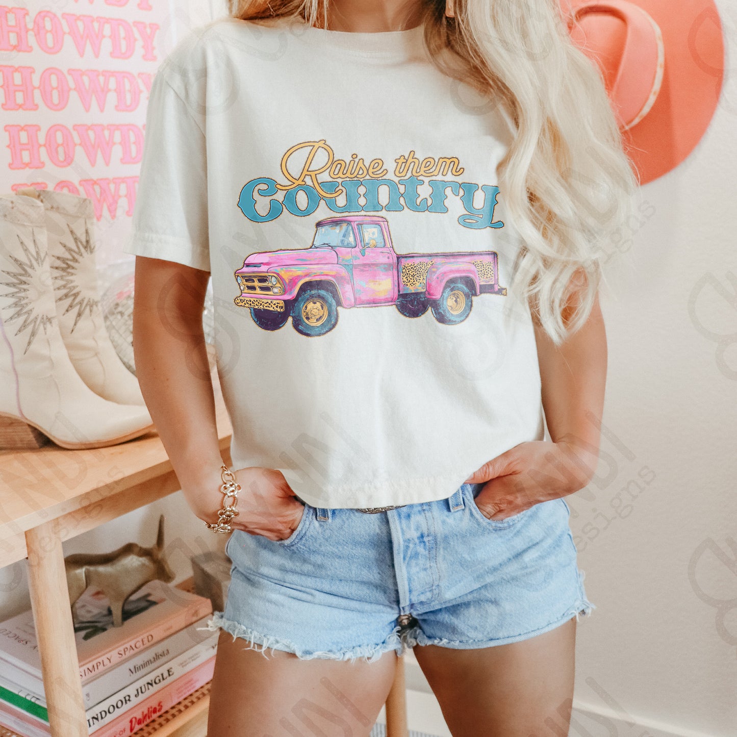 Raise Them Country Sublimation Design PNG Digital Download Printable Vintage Truck Pink Cheetah