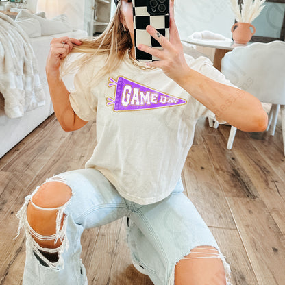 Game Day Pendant Gold 18 Purple Sublimation Design PNG Digital Download Printable School Spirit