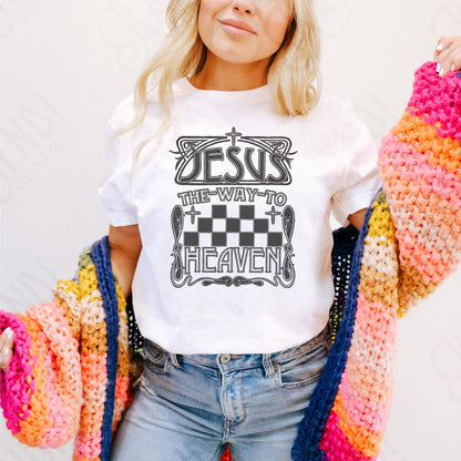 The Way To Heaven Single Color Sublimation Design PNG Digital Download Printable Faith Checkered Jesus