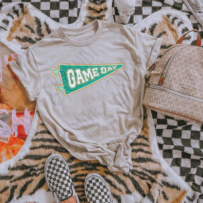 Game Day Pendant Gold 14 Green Teal Sublimation Design PNG Digital Download Printable School Spirit