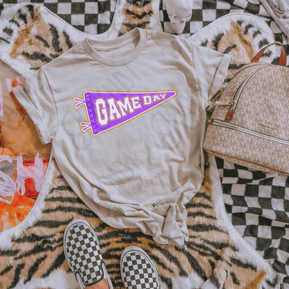 Game Day Pendant Gold 18 Purple Sublimation Design PNG Digital Download Printable School Spirit