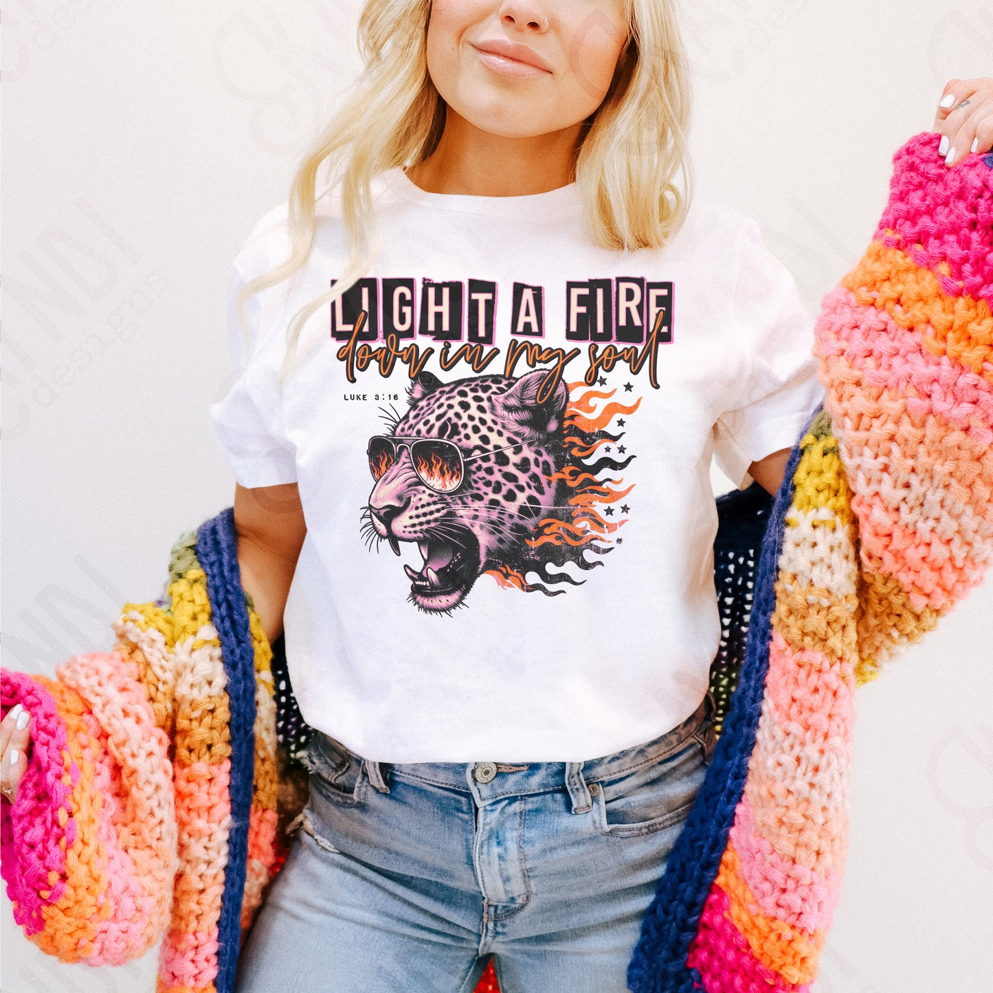 Light a Fire Sublimation Design PNG Digital Download Printable Faith Cheetah Bible Verse
