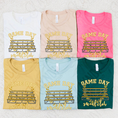 Game Day Social Club Gold Sublimation Design PNG Digital Download Printable Bleachers School Spirit