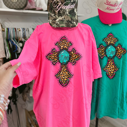 God is Good All the Time Cross Sublimation Design PNG Digital Download Faith Cross Turquoise Leopard Serape