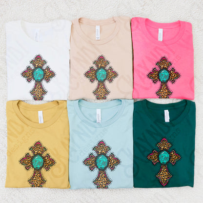 God is Good All the Time Cross Sublimation Design PNG Digital Download Faith Cross Turquoise Leopard Serape