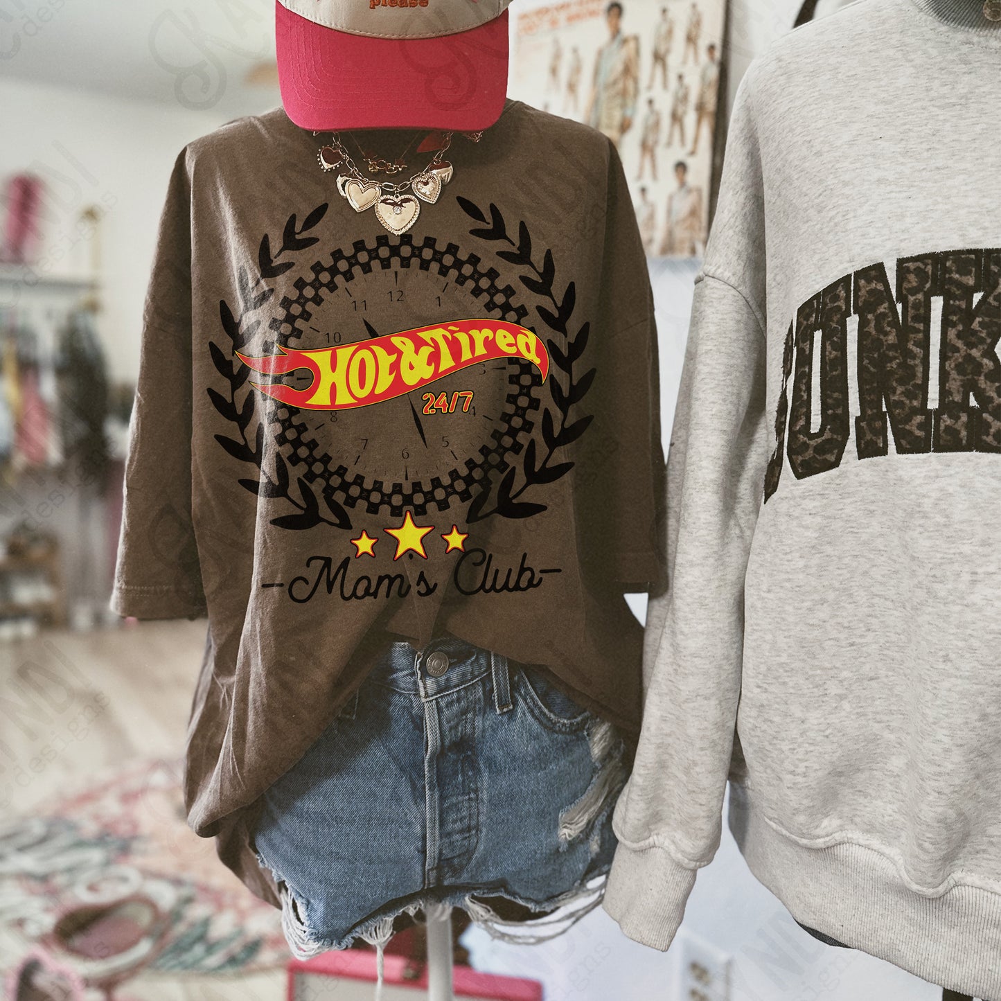 Hot & Tired Moms Club Sublimation Design PNG Digital Download Racing Checker Mom