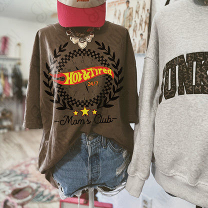 Hot & Tired Moms Club Sublimation Design PNG Digital Download Racing Checker Mom