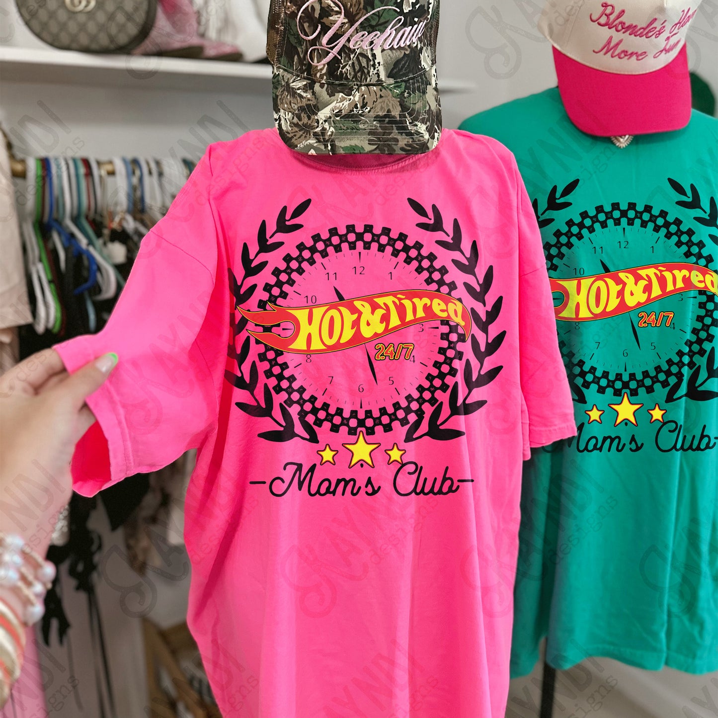 Hot & Tired Moms Club Sublimation Design PNG Digital Download Racing Checker Mom