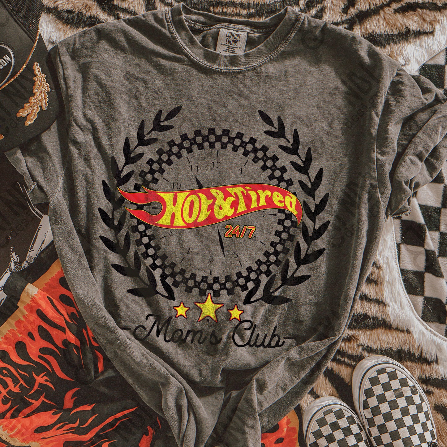 Hot & Tired Moms Club Sublimation Design PNG Digital Download Racing Checker Mom