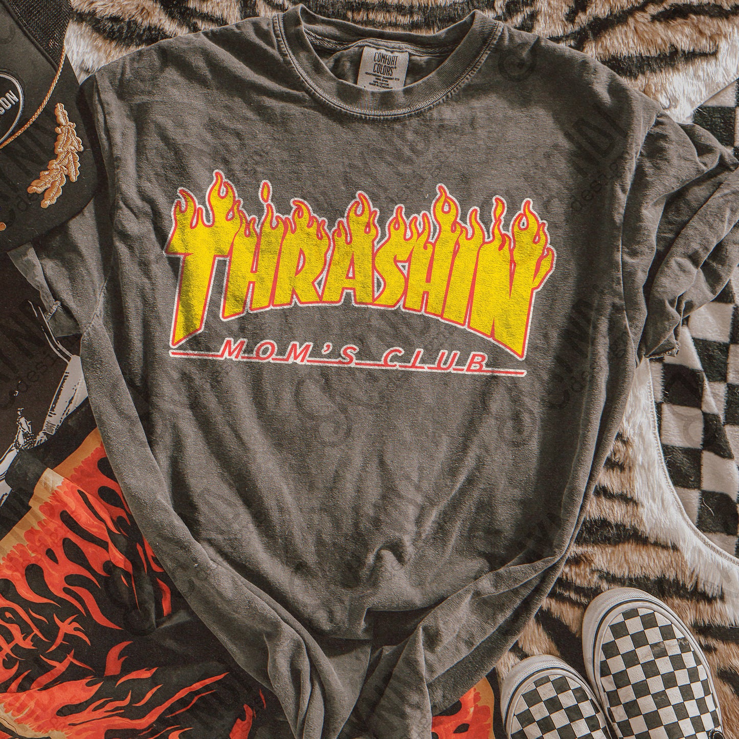 Thrashin Moms Club Sublimation Design PNG Digital Download Mom Club Flames