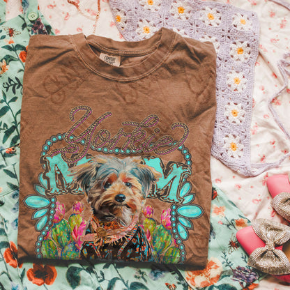 Yorkie Mom Sublimation Design PNG Digital Download Dog Turquoise Cactus Western Preppy