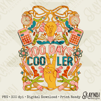 100 Days Cooler Dark Sublimation Design PNG Digital Download Printable School Vintage Peace