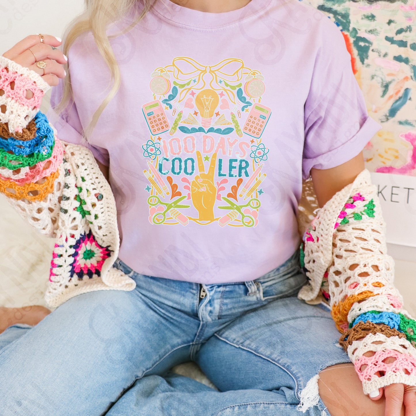 100 Days Cooler Light Sublimation Design PNG Digital Download Printable School Vintage Peace