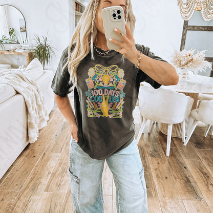 100 Days Cooler Light Sublimation Design PNG Digital Download Printable School Vintage Peace