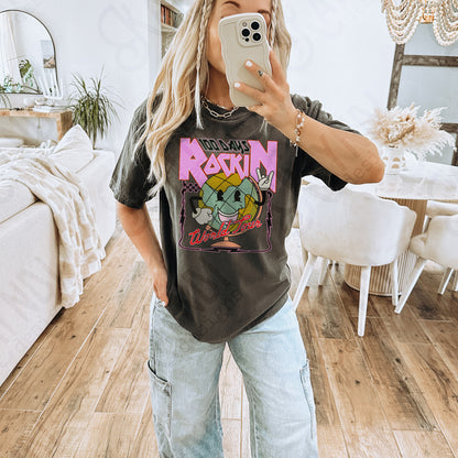 100 Days Rockin World Tour Pink Sublimation Design PNG Digital Download Printable School Vintage Globe