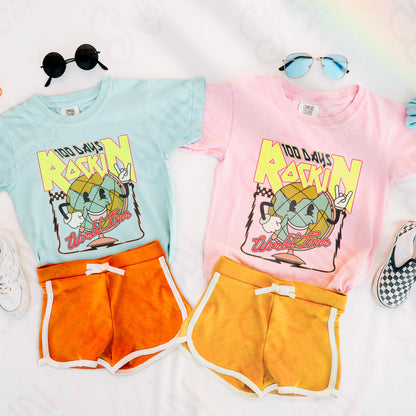 100 Days Rockin World Tour Yellow Sublimation Design PNG Digital Download Printable School Vintage Globe