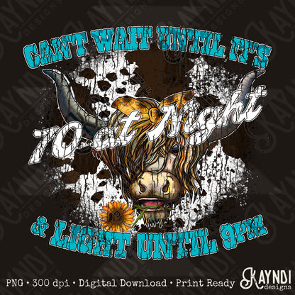 70 Degrees Distressed Sublimation Design PNG Digital Download Printable Western Cow Print