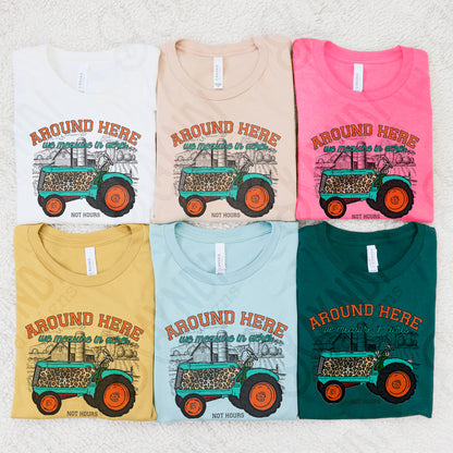 Around Here We Measure in Acres Orange Sublimation Design PNG Digital Download Printable Farm Tractor Cheetah