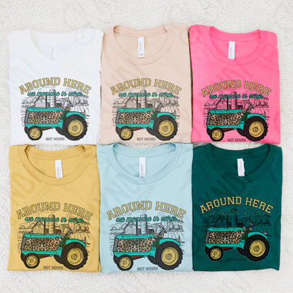 Around Here We Measure in Acres Yellow Sublimation Design PNG Digital Download Printable Farm Tractor Cheetah