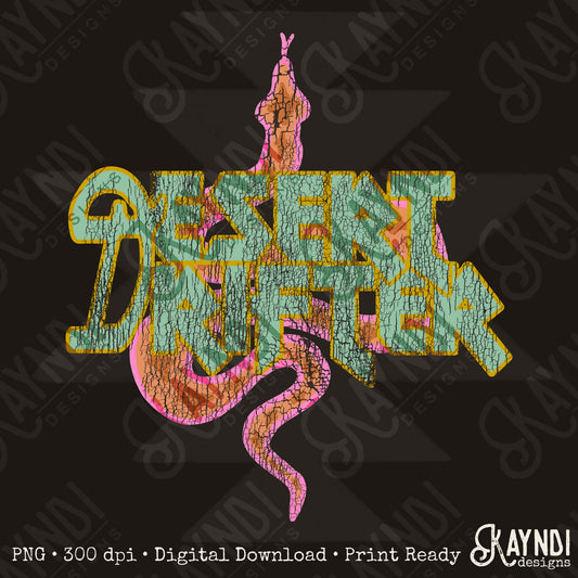 Desert Difter Distressed Sublimation Design PNG Digital Download Printable Snake Gold