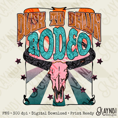 Dusk to Dawn Rodeo Sublimation Design PNG Digital Download Printable Western Vintage