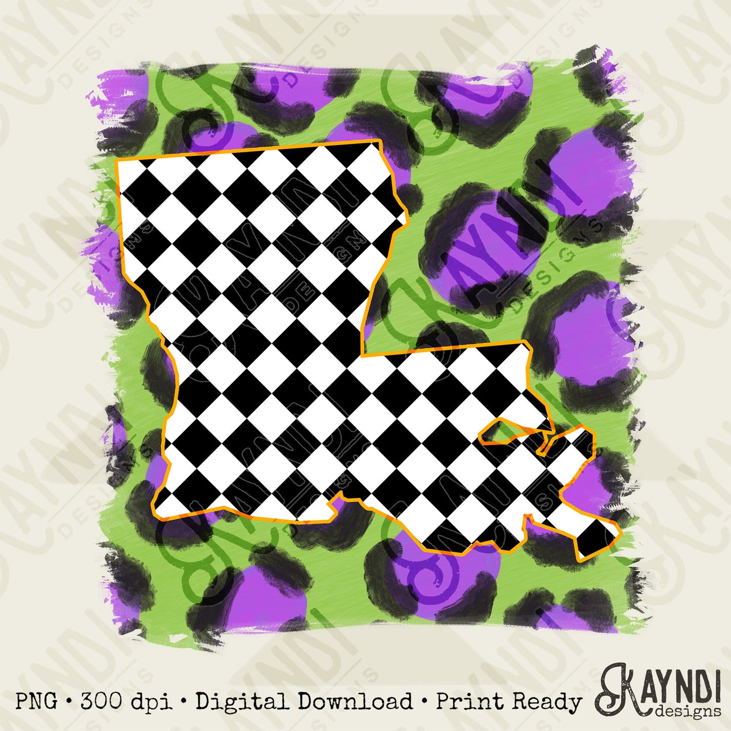 Louisiana Sublimation Design PNG Digital Download Printable Southern Checkered Cheetah