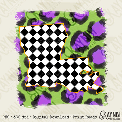 Louisiana Sublimation Design PNG Digital Download Printable Southern Checkered Cheetah