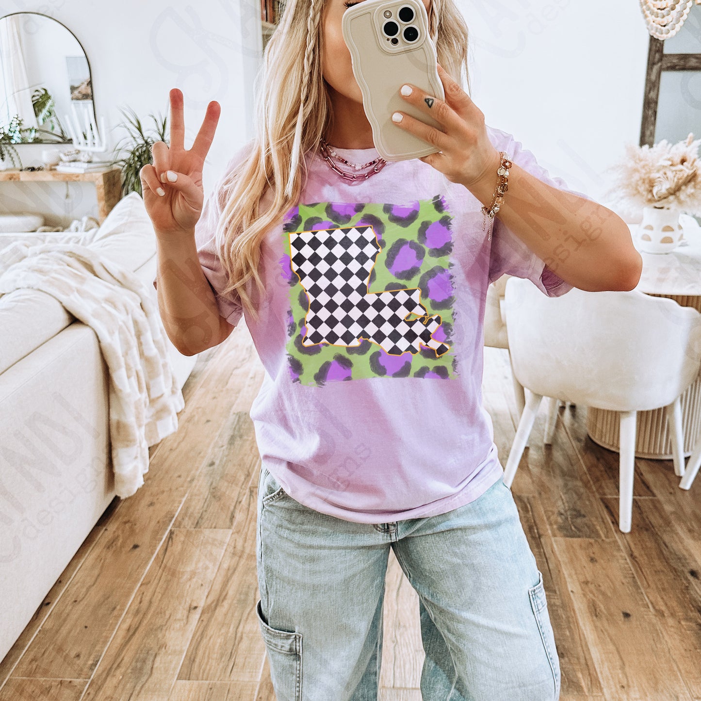 Louisiana Sublimation Design PNG Digital Download Printable Southern Checkered Cheetah