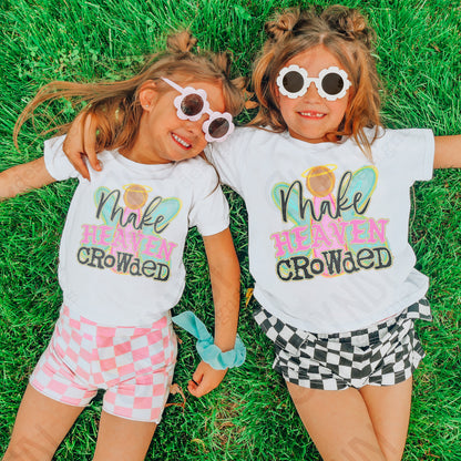 Make Heaven Crowded Black Sublimation Design PNG Digital Download Printable Cute Faith Angel