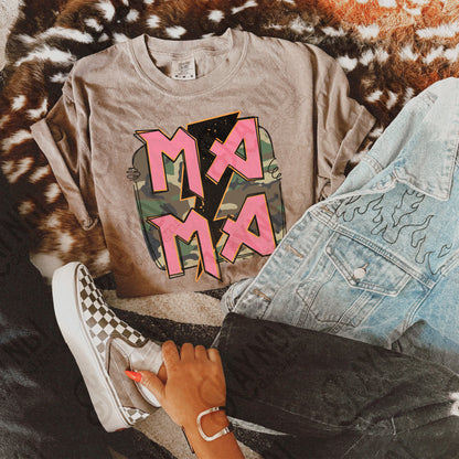 Mama Camo Sublimation Design PNG Digital Download Printable Southern Lightning Pink Retro