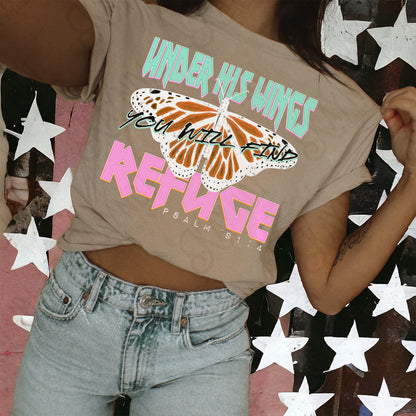 Under His Wings LIght Sublimation Design PNG Digital Download Printable Verse Butterfly Faith