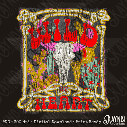 Wild at Heart Distressed Sublimation Design PNG Digital Download Printable Valentines Vintage Western