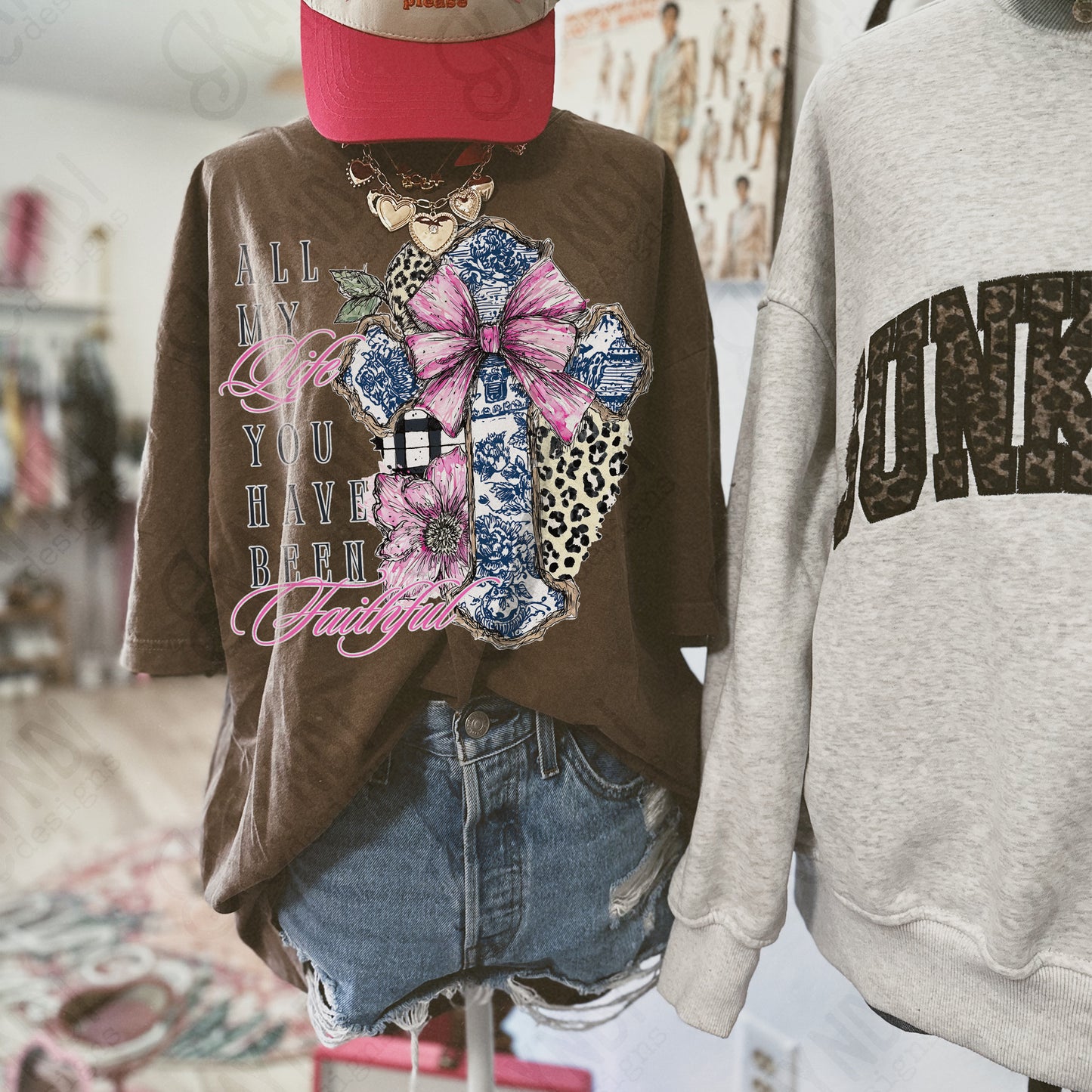 All my Life You Have Been Faithful Sublimation Design PNG Digital Download Leopard Cross Pink