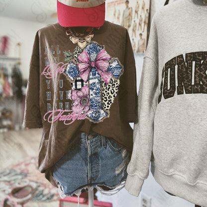 All my Life You Have Been Faithful Sublimation Design PNG Digital Download Leopard Cross Pink