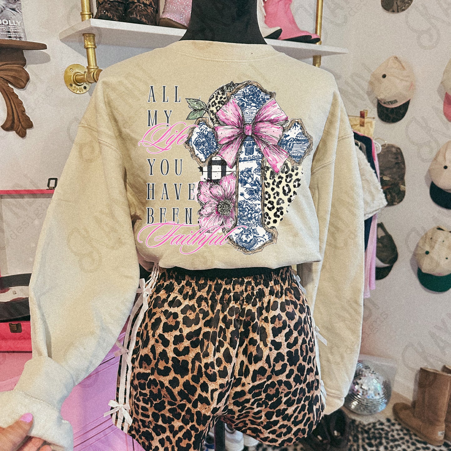 All my Life You Have Been Faithful Sublimation Design PNG Digital Download Leopard Cross Pink