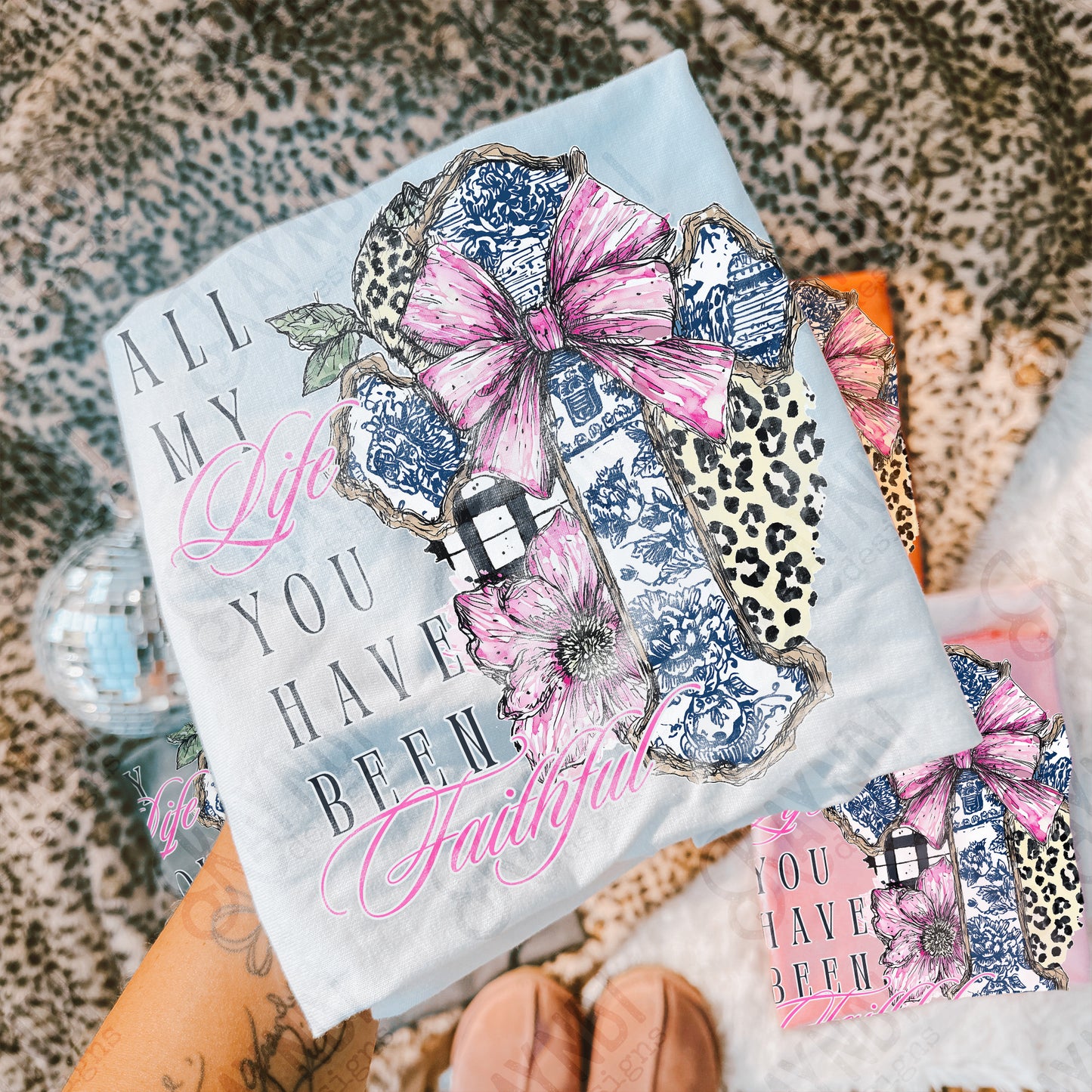 All my Life You Have Been Faithful Sublimation Design PNG Digital Download Leopard Cross Pink