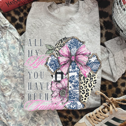 All my Life You Have Been Faithful Sublimation Design PNG Digital Download Leopard Cross Pink