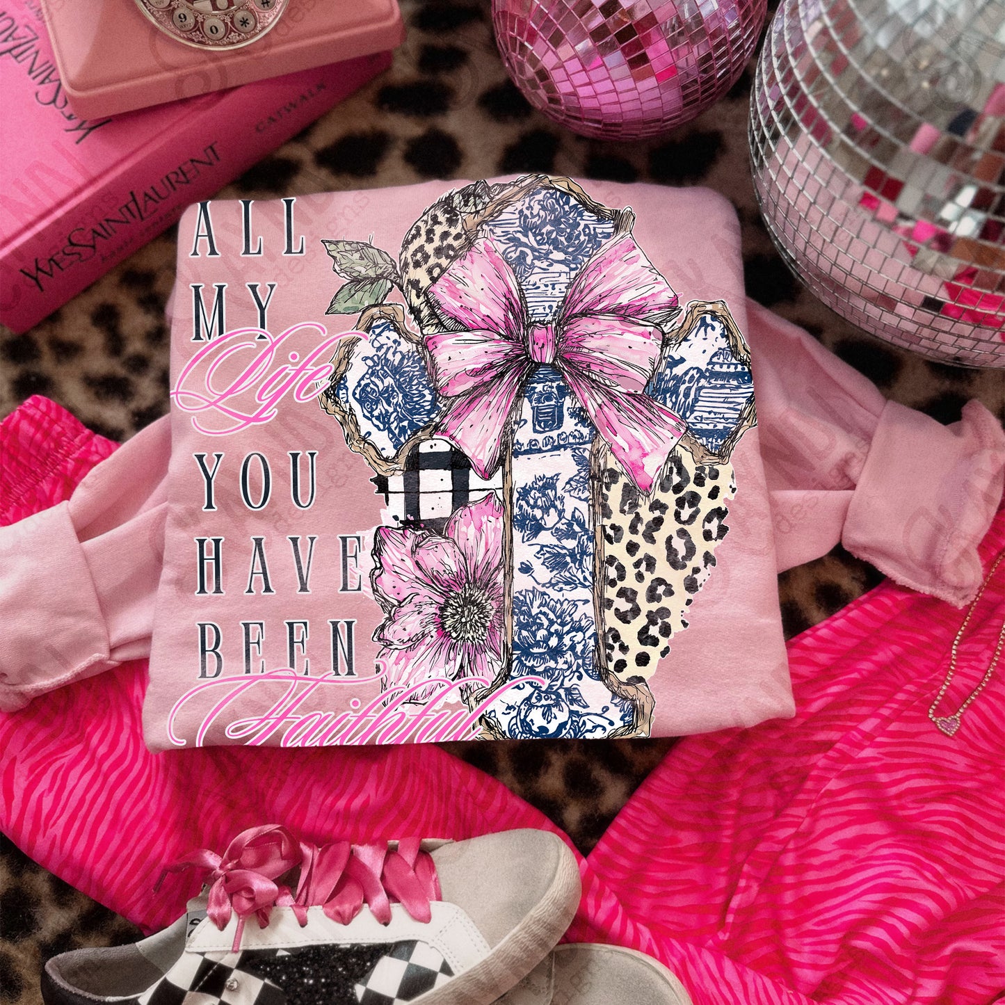 All my Life You Have Been Faithful Sublimation Design PNG Digital Download Leopard Cross Pink