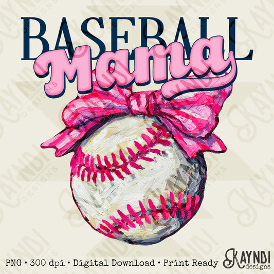 Baseball Mama Sublimation Design PNG Digital Download Pink Bow Sport
