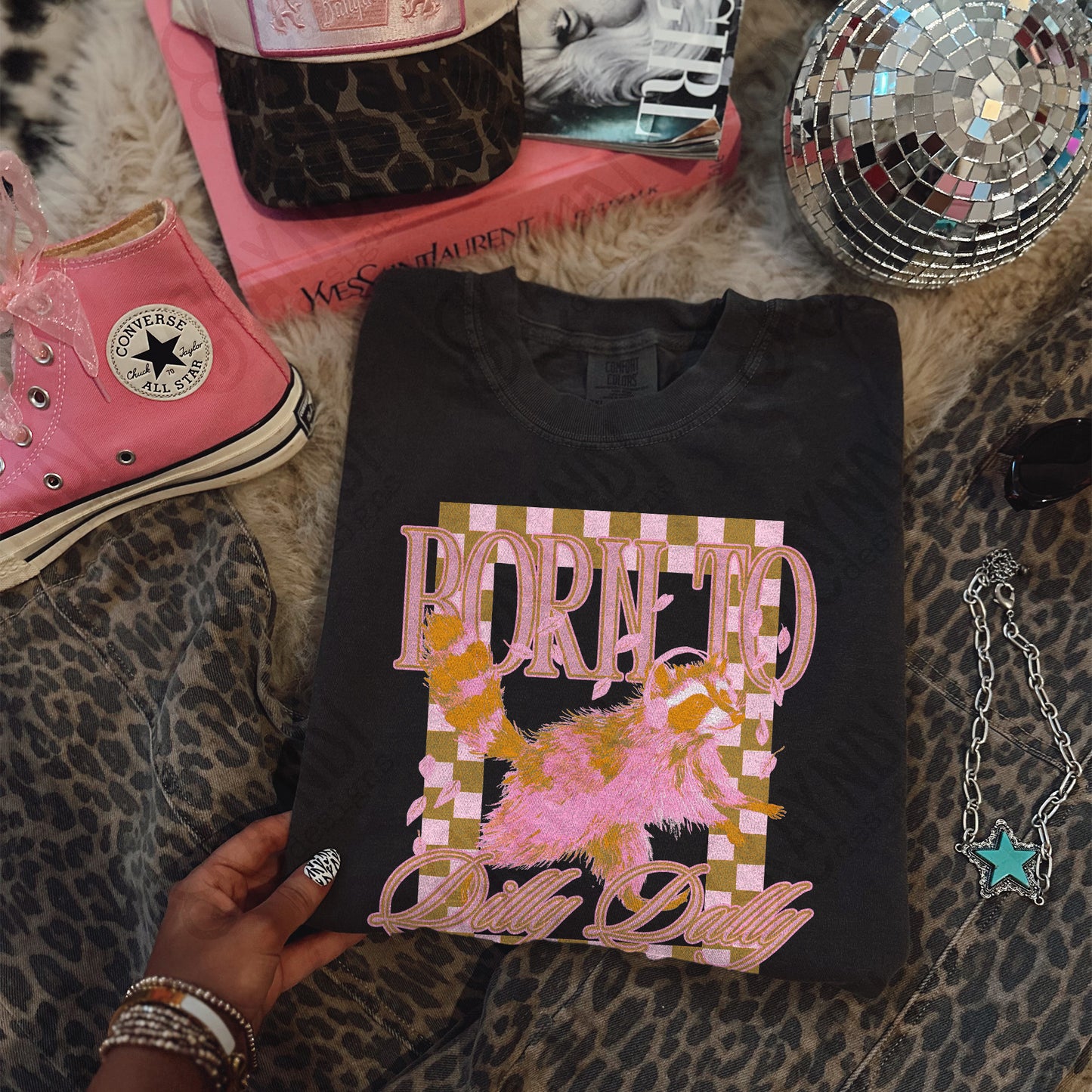 Born to Dilly Dally Sublimation Design PNG Digital Download Vintage Checker Raccoon