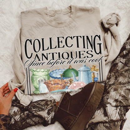 Collecting Antiques Sublimation Design PNG Digital Download Vintage Dish Glass