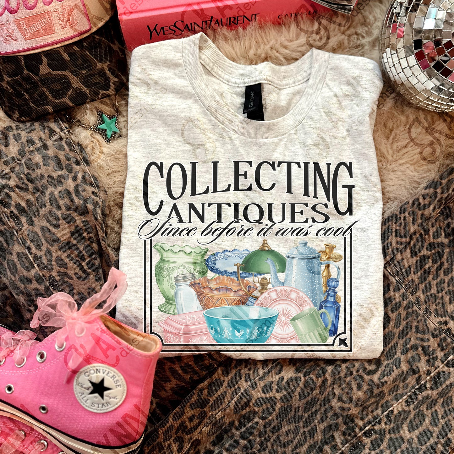 Collecting Antiques Sublimation Design PNG Digital Download Vintage Dish Glass
