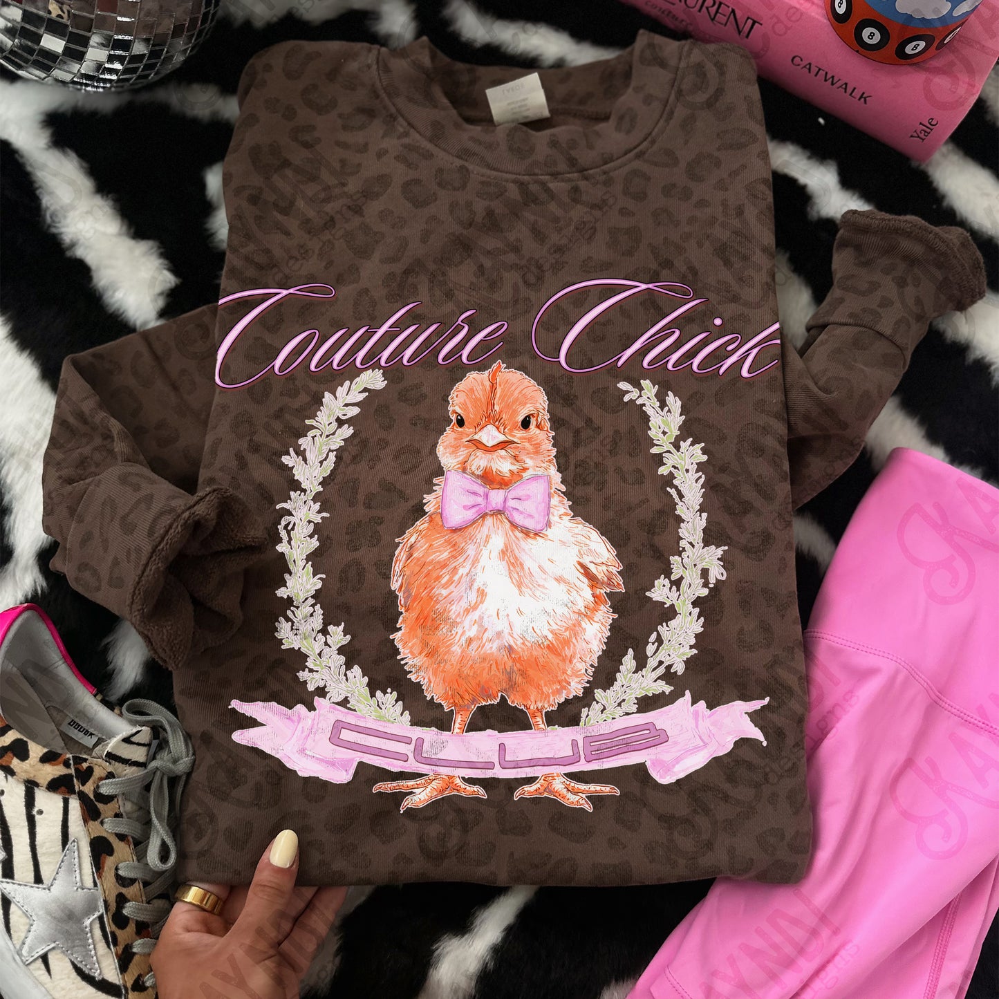 Couture Chick Sublimation Design PNG Digital Download Pink Chicken Club