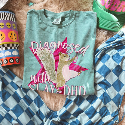 Diagnosed with SlayDHD with Phone Sublimation Design PNG Digital Download Pink Squirrel Star
