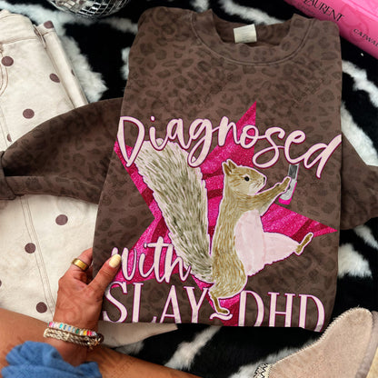Diagnosed with SlayDHD with Phone Sublimation Design PNG Digital Download Pink Squirrel Star