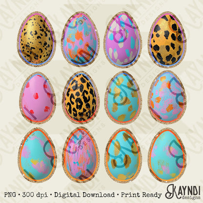 Easter Eggs Sublimation Design PNG Digital Download Pastel Gold Leopard