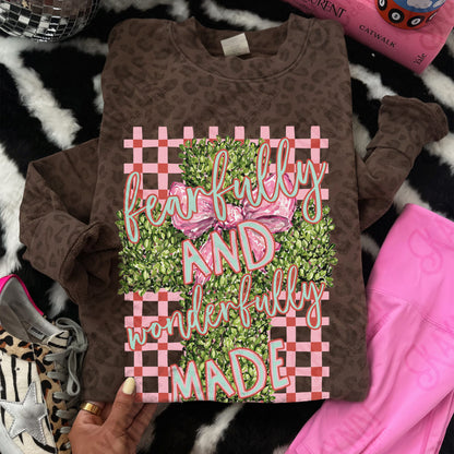 Fearfully and Wonderfully Made Sublimation Design PNG Digital Download Plaid Greenery Cross