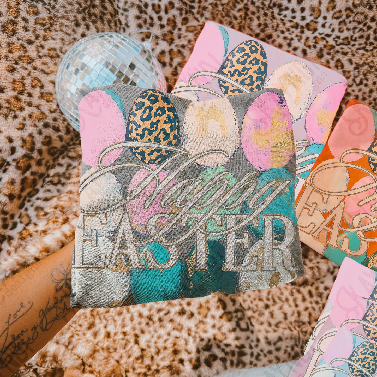 Happy Easter Eggs Sublimation Design PNG Digital Download Pastel Gold Leopard