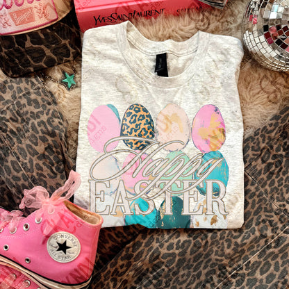 Happy Easter Eggs Sublimation Design PNG Digital Download Pastel Gold Leopard