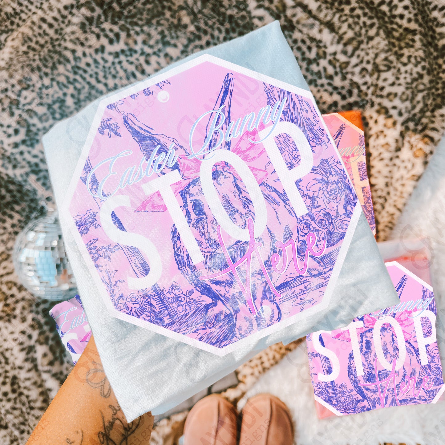 Easter Bunny Stop Here Sublimation Design PNG Digital Download Pastel Pink Preppy